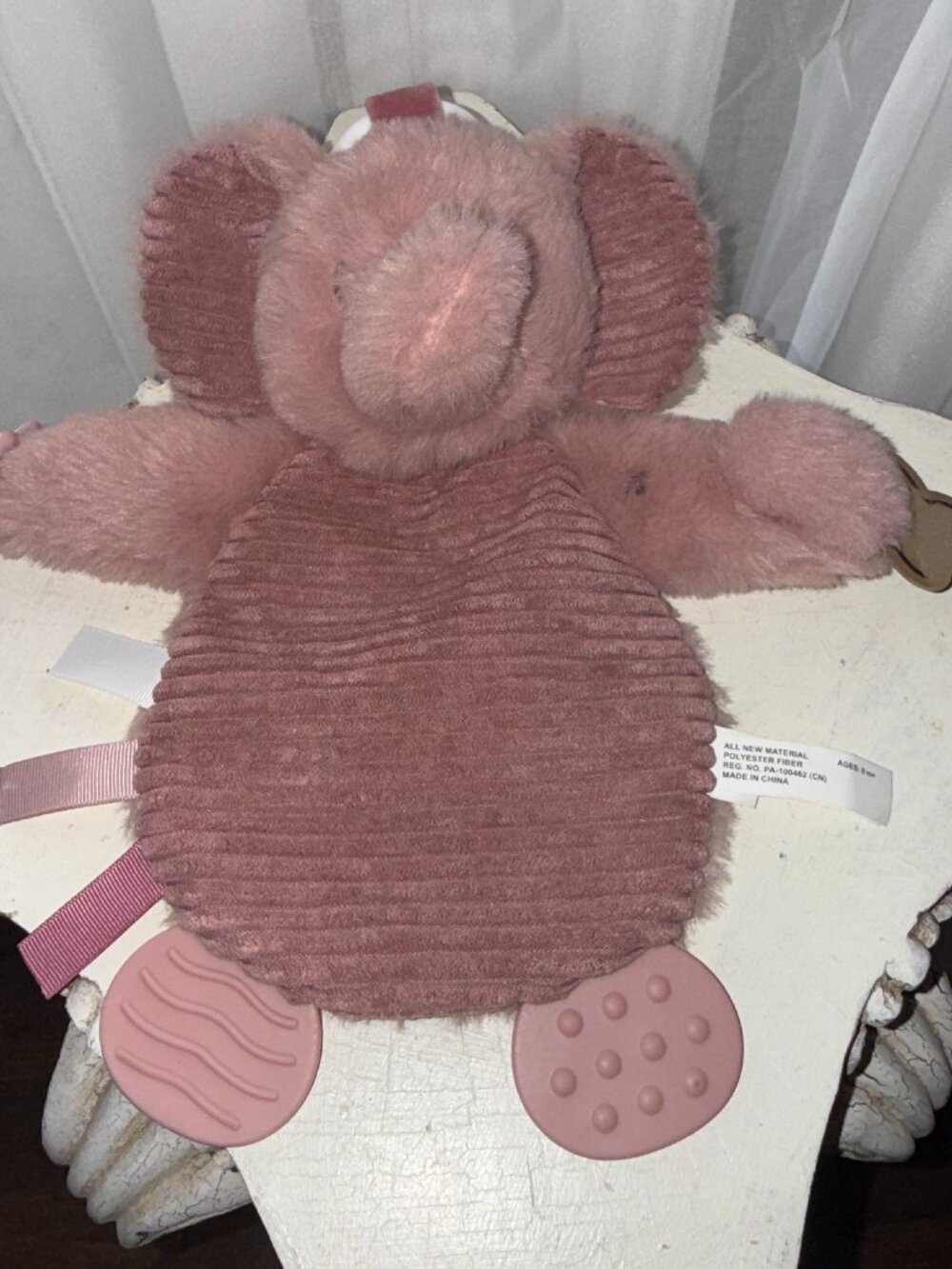 Pink Baby‎ Elephant Lovey Plush Activity Buddy Crinkle Pacifier Holder Dreamgro